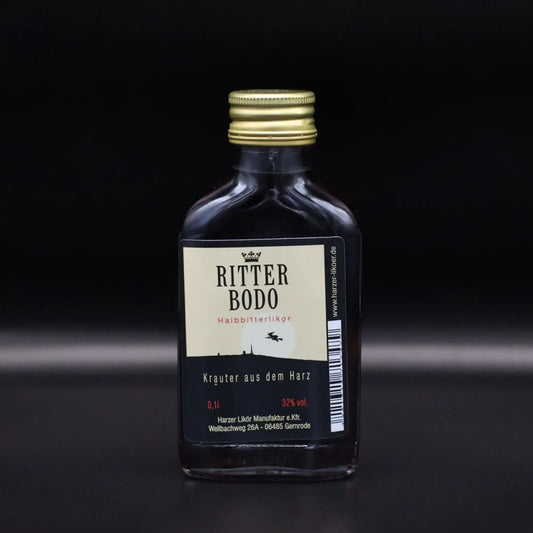 Geschenkpackung Taschenflasche mit einem Glas Ritter Bodo – Halbbitterlikör