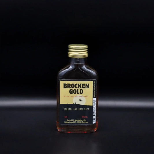Geschenkpackung Taschenflasche mit einem Glas - Brockengold – Kräuterlikör